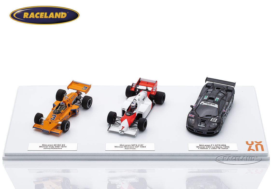 McLaren Triple Crown Geschenkset Sieger Indy 500, Le Mans und Formel 1