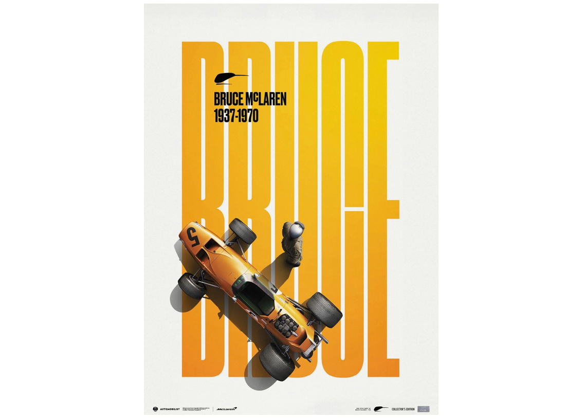 Poster Bruce McLaren, McLaren F1 GP Spa Francorchamps 1968 50x70cm